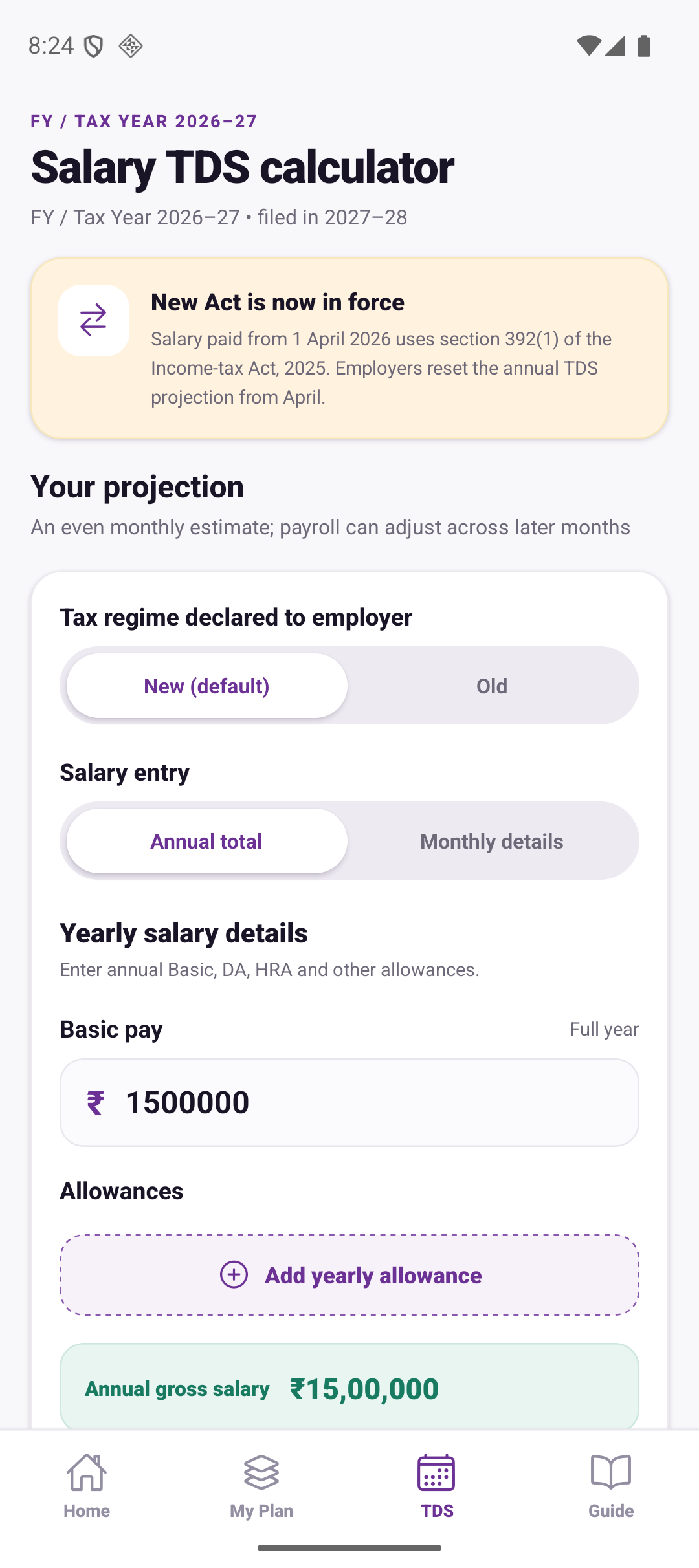 iTaxON Salary TDS annual entry screen
